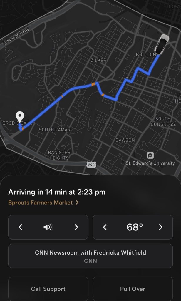 Interface utilisateur de l'application Robotaxi