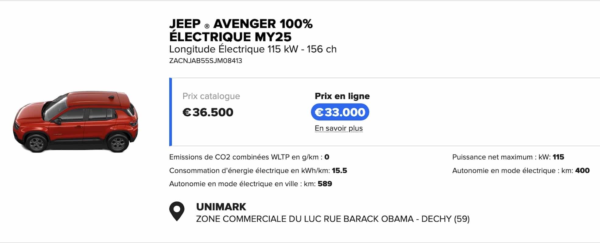 Jeep Avenger remise 2025