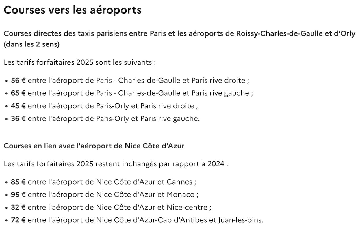 Tarifs taxi Paris Nice Monaco